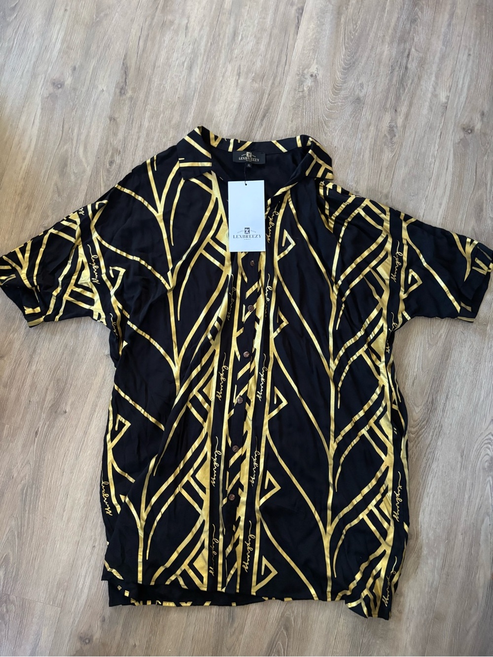 NWT Lex Breezy Black and Gold short sleeve Mini Dress